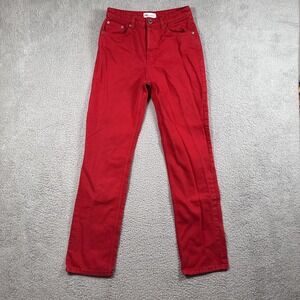 Zara Jeans Womens 4 Red Straight Leg High Rise Button Fly Classic Pants